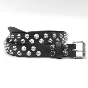 2-Row Offset Cone Stud Punk Rock Leather Belt by Nemesis Leather - New Deadstock